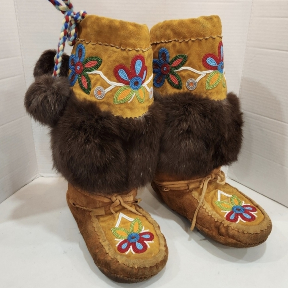 Handmade First Nations Native American Mukluks Boots Rabbit Fur Caribou …